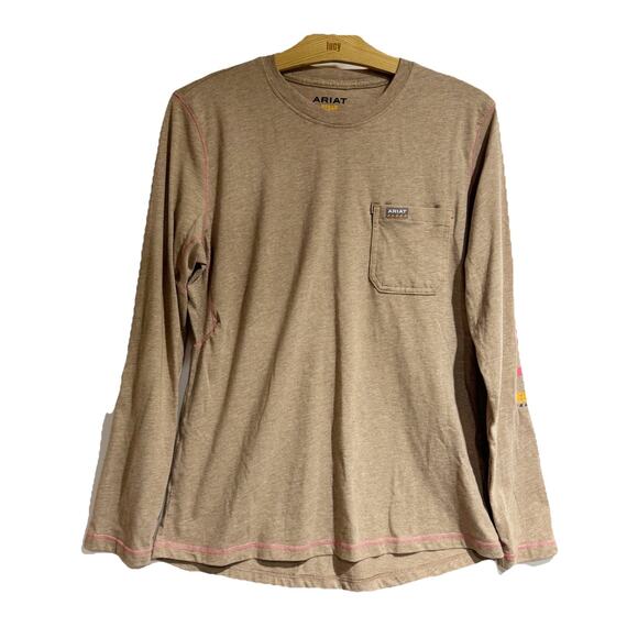 Ariat Women Medium Rebar Workman Logo T-Shirt Oatmeal Heather - Picture 1 of 4